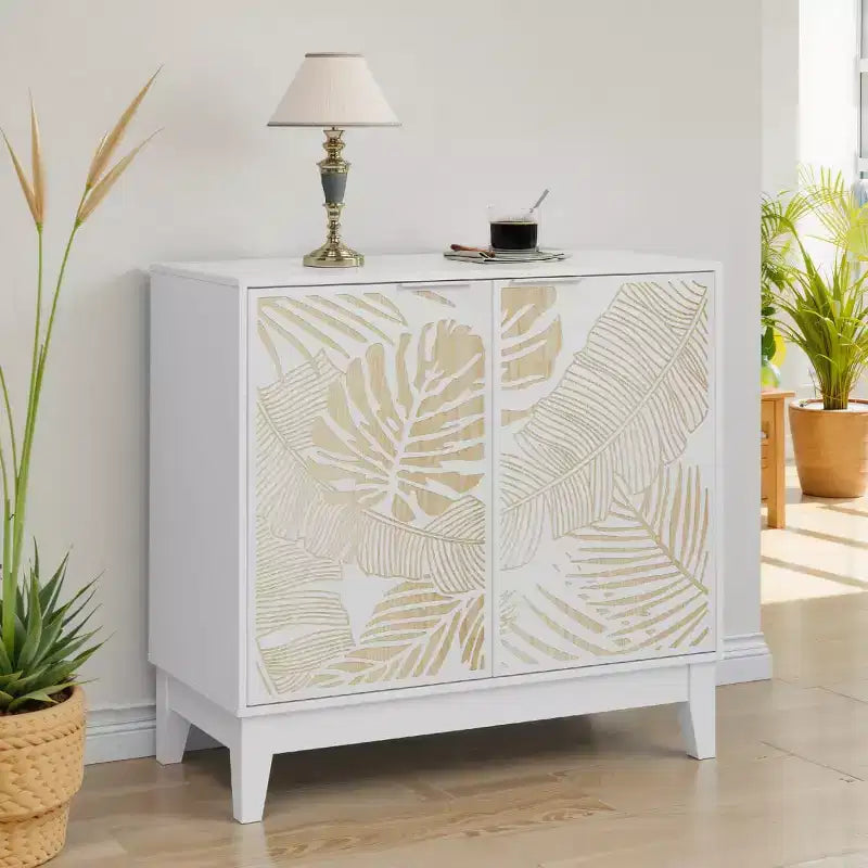 Bahut avec portes sculptées, meuble de rangement décoratif avec étagères réglables
