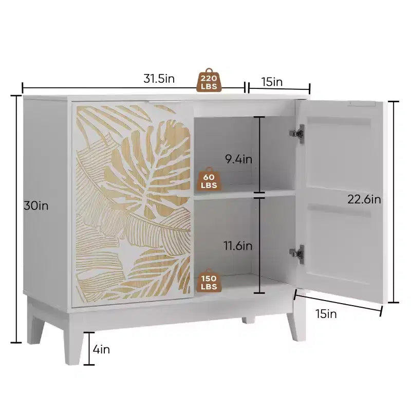 Bahut avec portes sculptées, meuble de rangement décoratif avec étagères réglables
