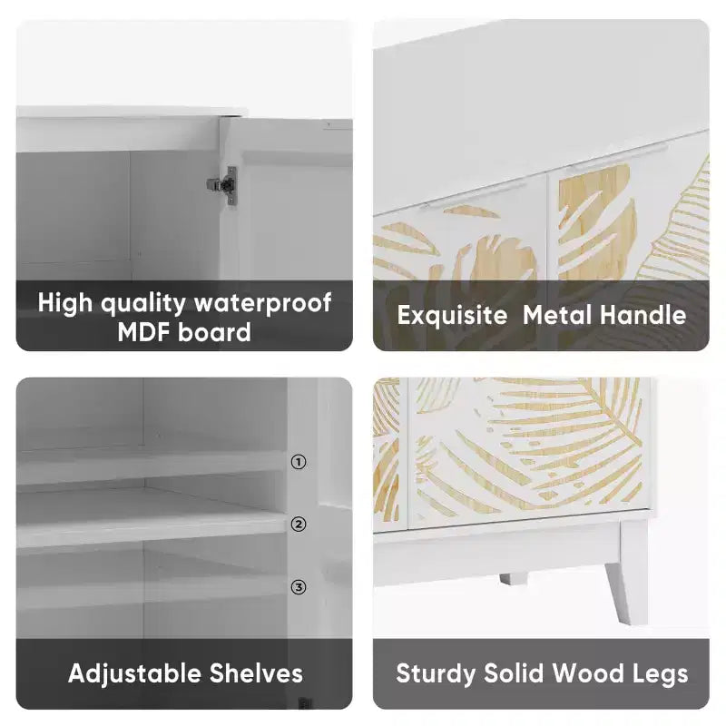 Bahut avec portes sculptées, meuble de rangement décoratif avec étagères réglables