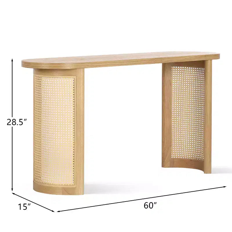 Console ovale avec pieds en cannage, Table de canapé étroite
