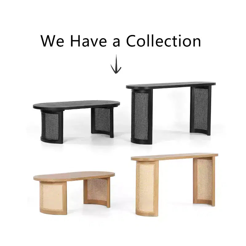 Console ovale avec pieds en cannage, Table de canapé étroite