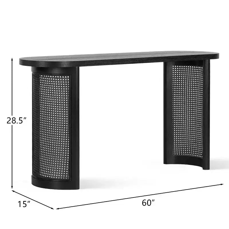 Console ovale avec pieds en cannage, Table de canapé étroite