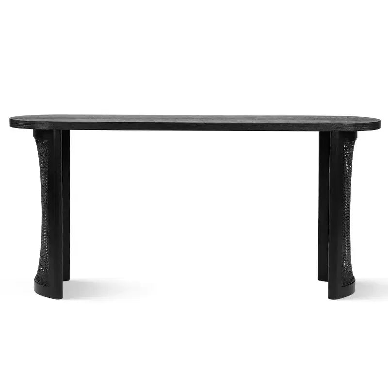 Console ovale avec pieds en cannage, Table de canapé étroite
