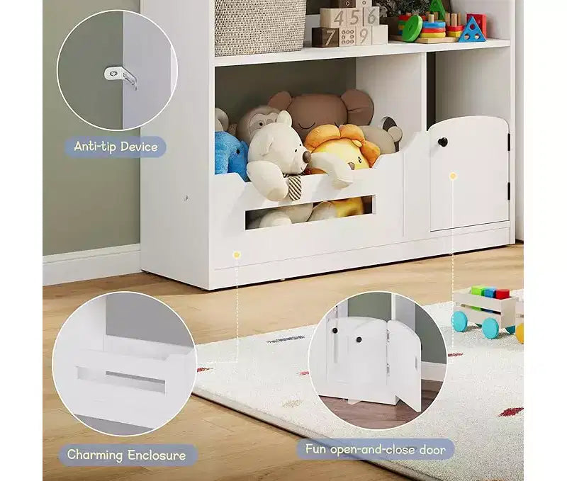 Étagère à livres pour enfants, Organisateur de jouets, Bibliothèque en bois pour tout-petits avec lumière à détecteur de mouvement