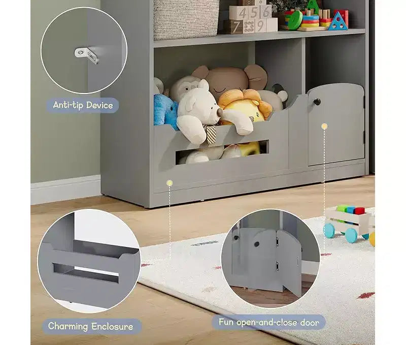 Étagère à livres pour enfants, Organisateur de jouets, Bibliothèque en bois pour tout-petits avec lumière à détecteur de mouvement