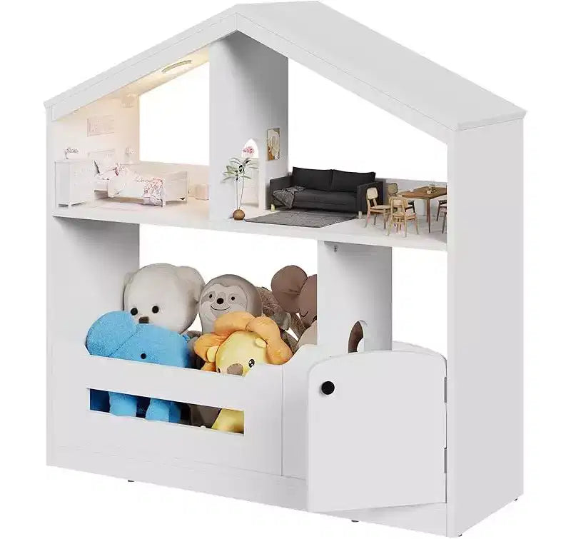 Étagère à livres pour enfants, Organisateur de jouets, Bibliothèque en bois pour tout-petits avec lumière à détecteur de mouvement