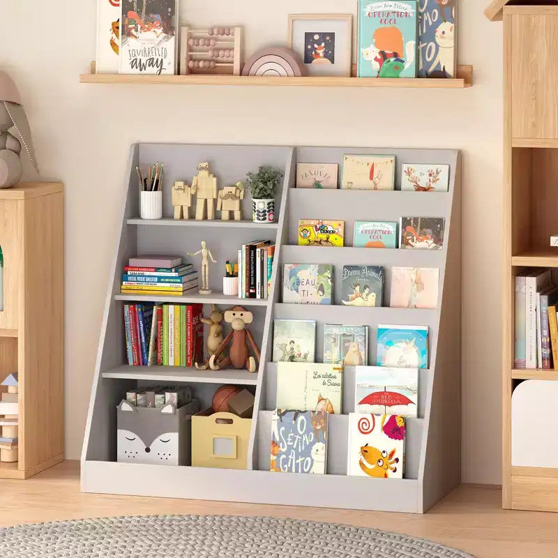 Bibliothèque moderne pour enfants, étagère multifonctionnelle en bois avec étagères de présentation
