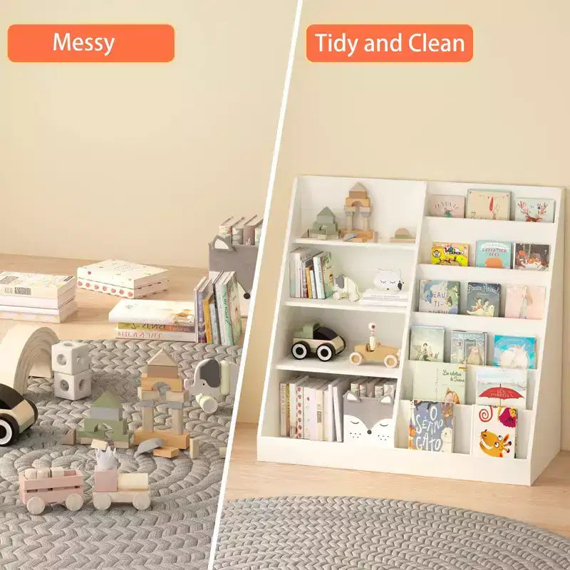 Bibliothèque moderne pour enfants, étagère multifonctionnelle en bois avec étagères de présentation