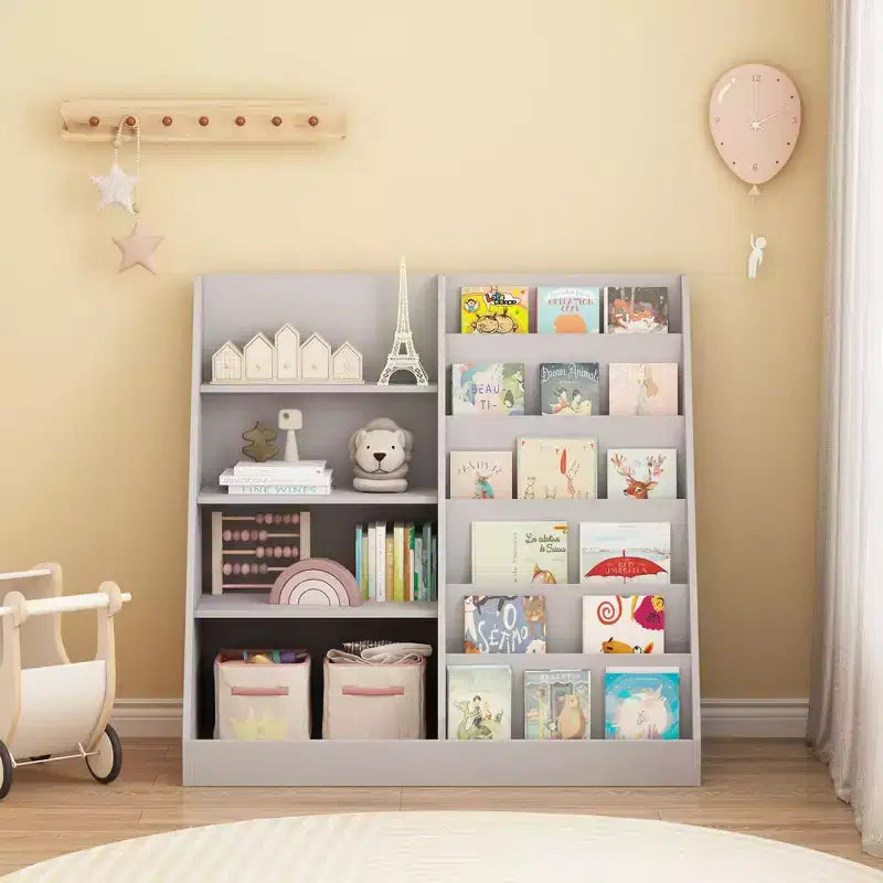 Bibliothèque moderne pour enfants, étagère multifonctionnelle en bois avec étagères de présentation