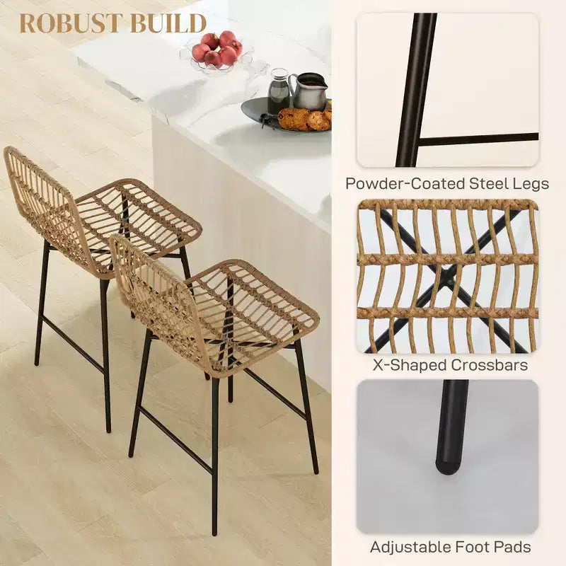 Tabourets de bar en rotin, 26 tabourets de bar hauteur comptoir avec dossier