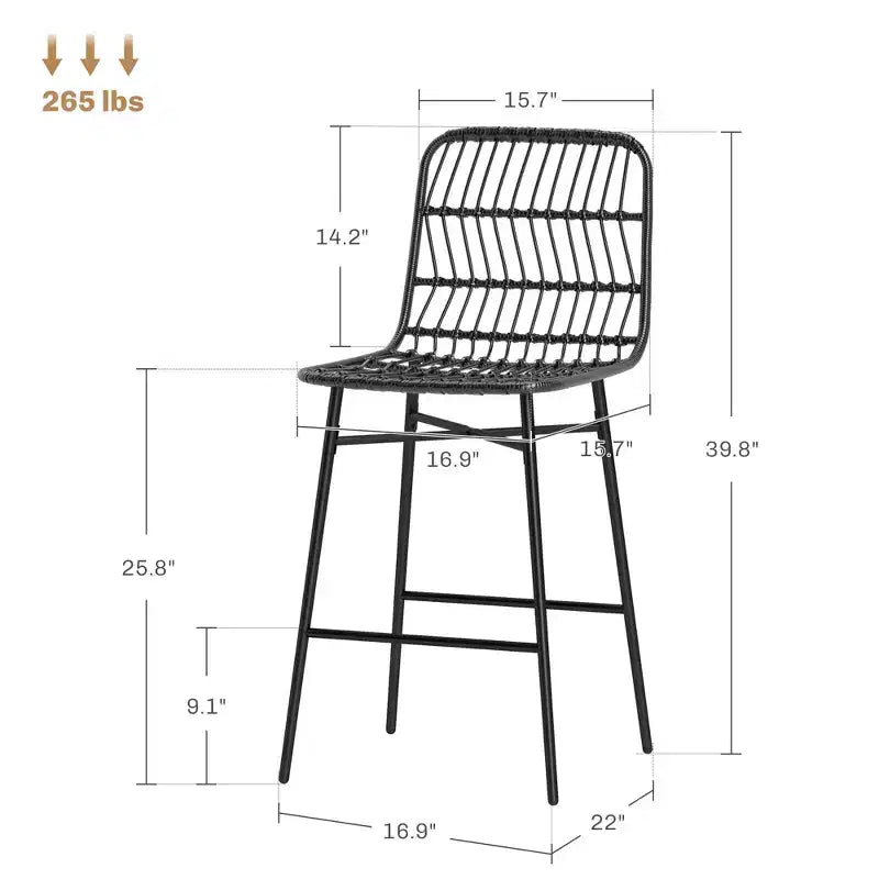 Tabourets de bar en rotin, 26 tabourets de bar hauteur comptoir avec dossier