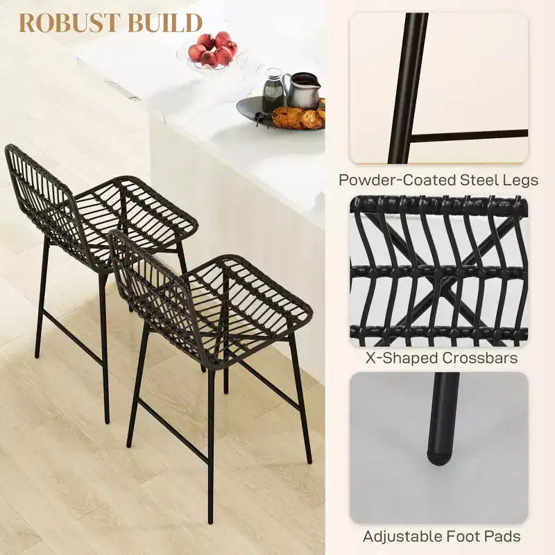 Tabourets de bar en rotin, 26 tabourets de bar hauteur comptoir avec dossier