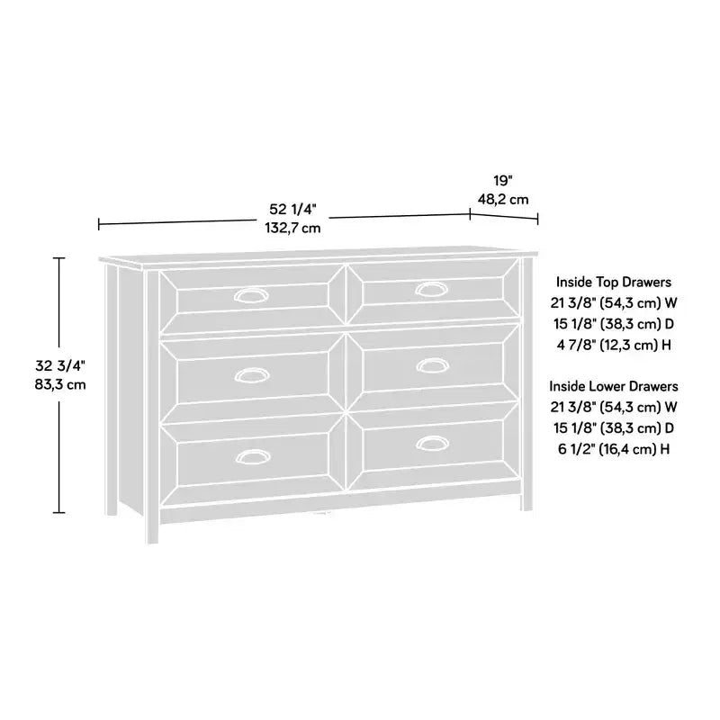 Commode de chambre rustique en bois à 6 tiroirs
