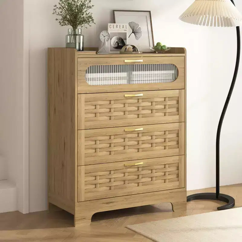 Commode à 4 tiroirs pour chambre à coucher, commodes en bois de rotin