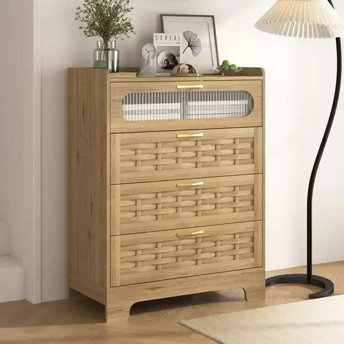 Commode à 4 tiroirs pour chambre à coucher, commodes en bois de rotin