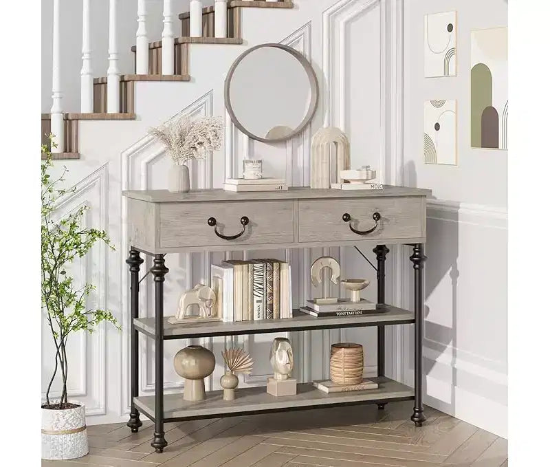Petite console d'entrée avec 3 tiroirs, table de canapé étroite