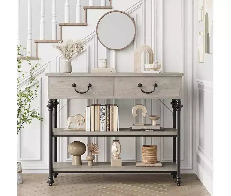 Petite console d'entrée avec 3 tiroirs, table de canapé étroite