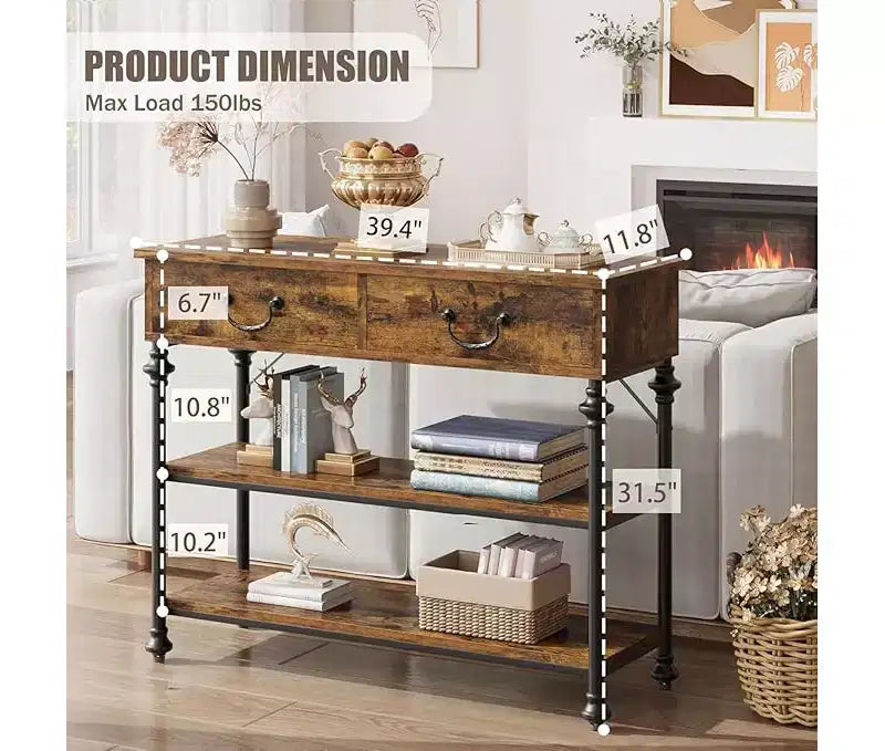 Petite console d'entrée avec 3 tiroirs, table de canapé étroite
