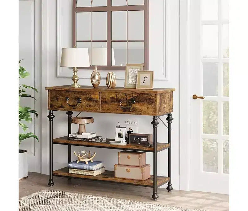 Petite console d'entrée avec 3 tiroirs, table de canapé étroite