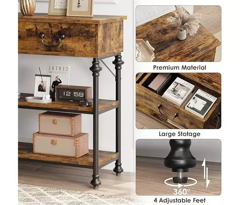 Petite console d'entrée avec 3 tiroirs, table de canapé étroite