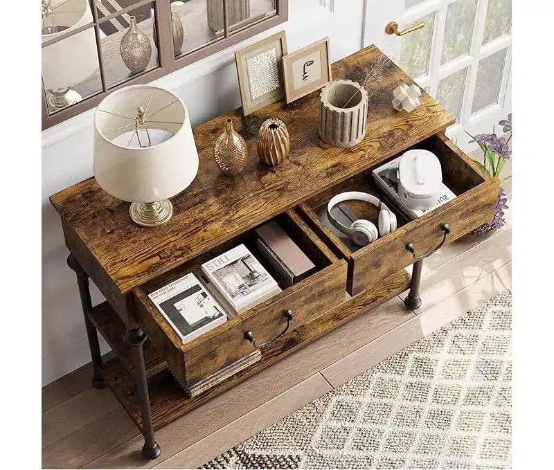 Petite console d'entrée avec 3 tiroirs, table de canapé étroite