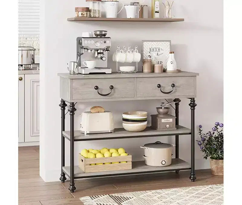 Petite console d'entrée avec 3 tiroirs, table de canapé étroite