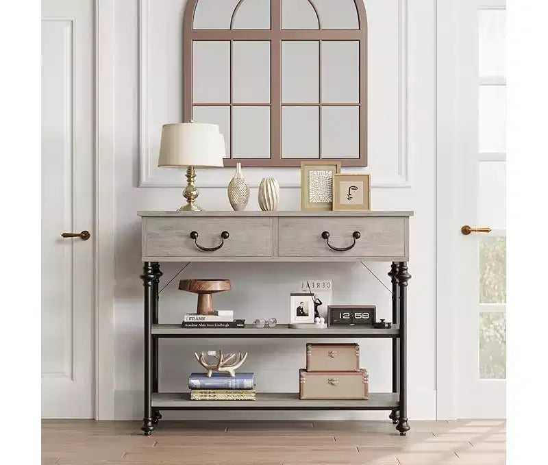 Petite console d'entrée avec 3 tiroirs, table de canapé étroite