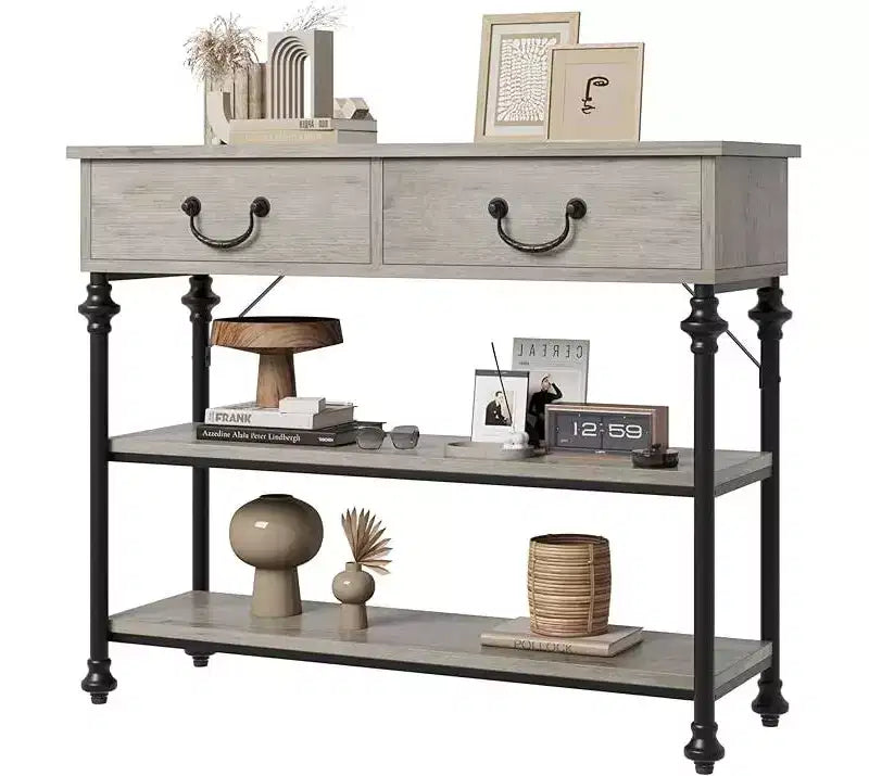 Petite console d'entrée avec 3 tiroirs, table de canapé étroite