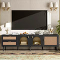 Meuble TV en rotin avec 3 armoires et 2 tiroirs, Meuble console média d'inspiration rotin