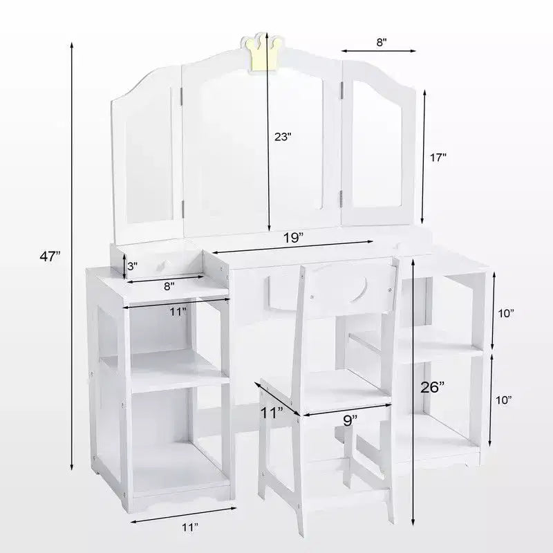 Coiffeuse pour enfants avec meuble de rangement et miroir triple