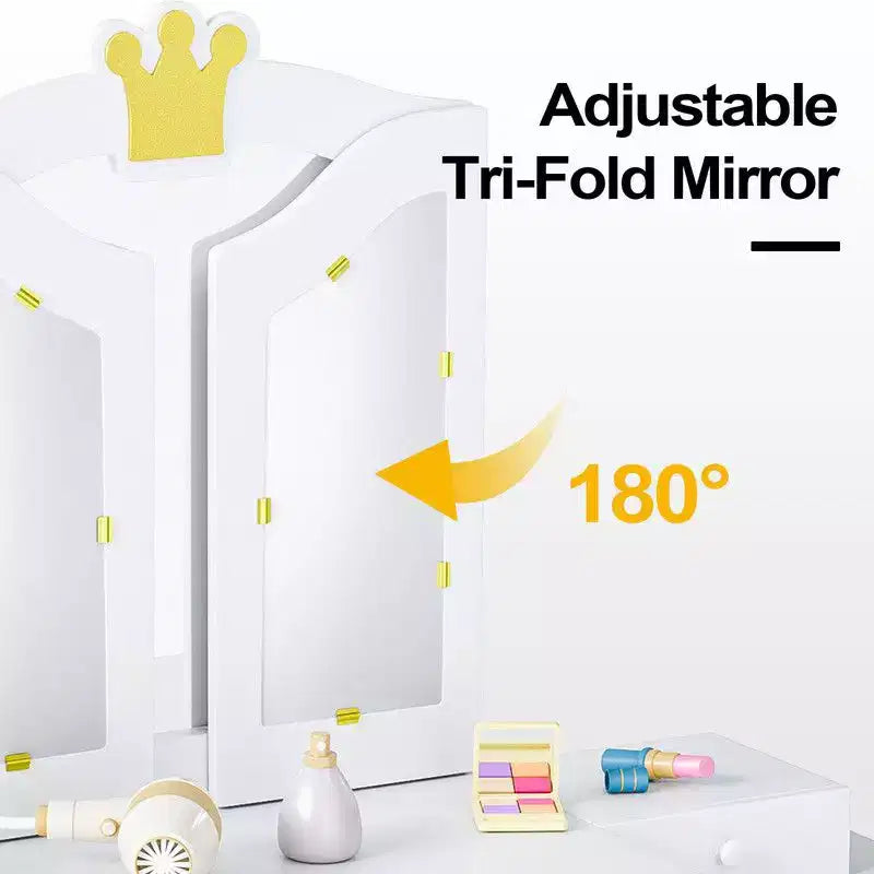 Coiffeuse pour enfants avec meuble de rangement et miroir triple