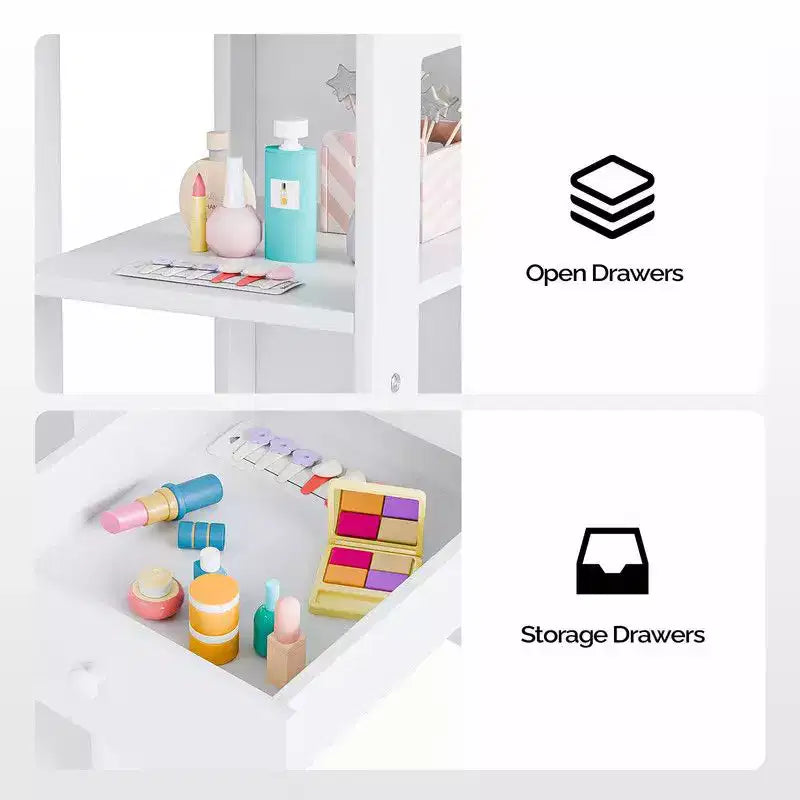Coiffeuse pour enfants avec meuble de rangement et miroir triple