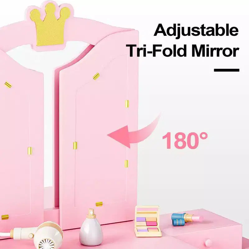 Coiffeuse pour enfants avec meuble de rangement et miroir triple