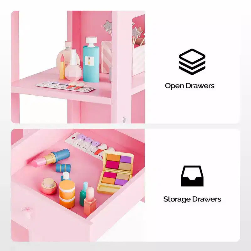 Coiffeuse pour enfants avec meuble de rangement et miroir triple