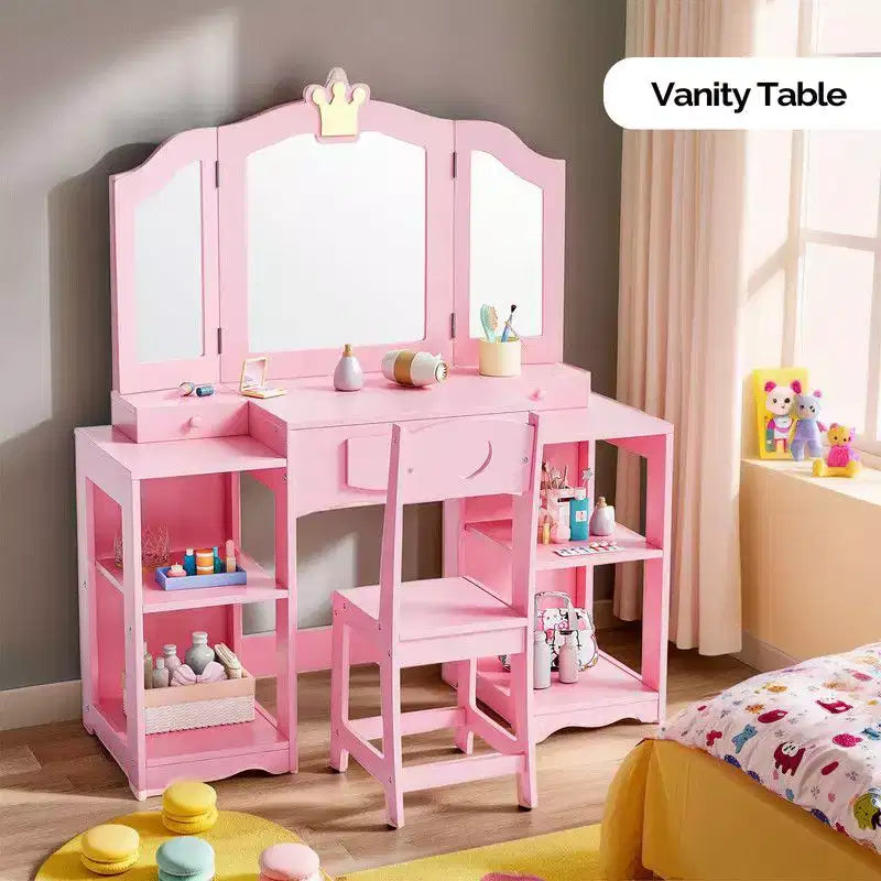 Coiffeuse pour enfants avec meuble de rangement et miroir triple