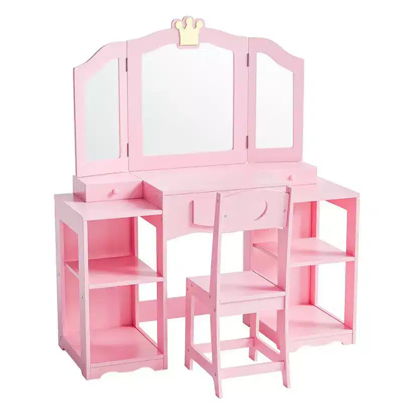 Coiffeuse pour enfants avec meuble de rangement et miroir triple