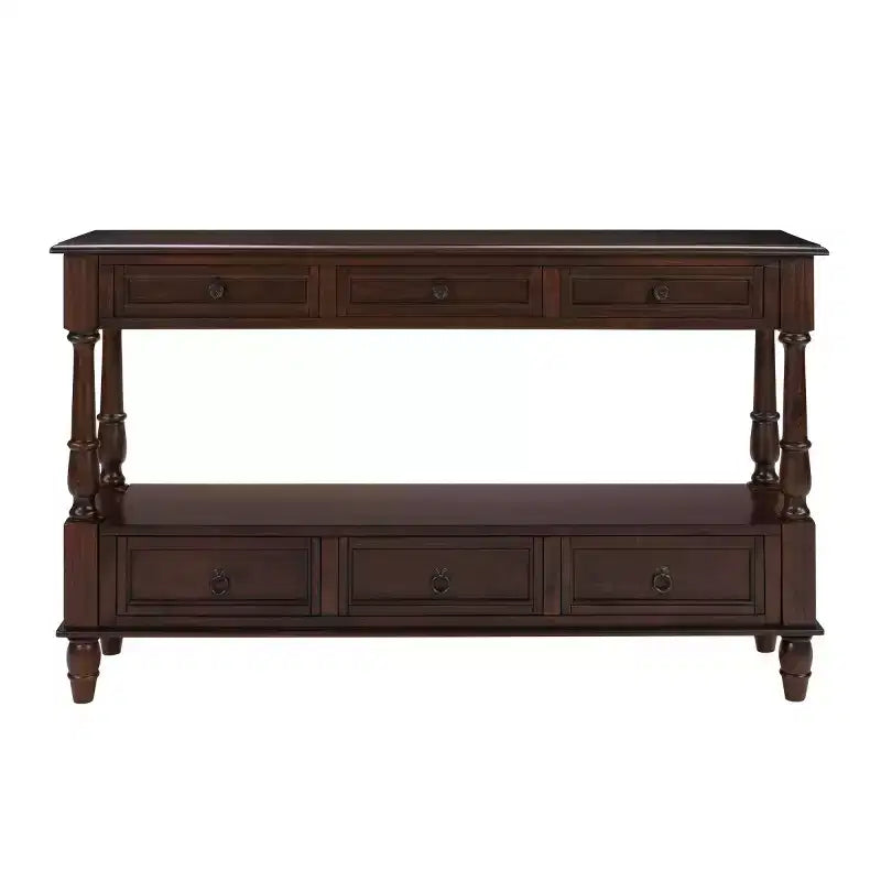 Console étroite en bois massif avec rangement, table basse moderne à 2 niveaux