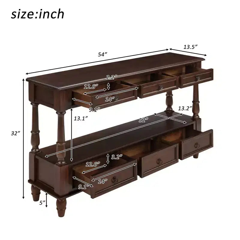 Console étroite en bois massif avec rangement, table basse moderne à 2 niveaux