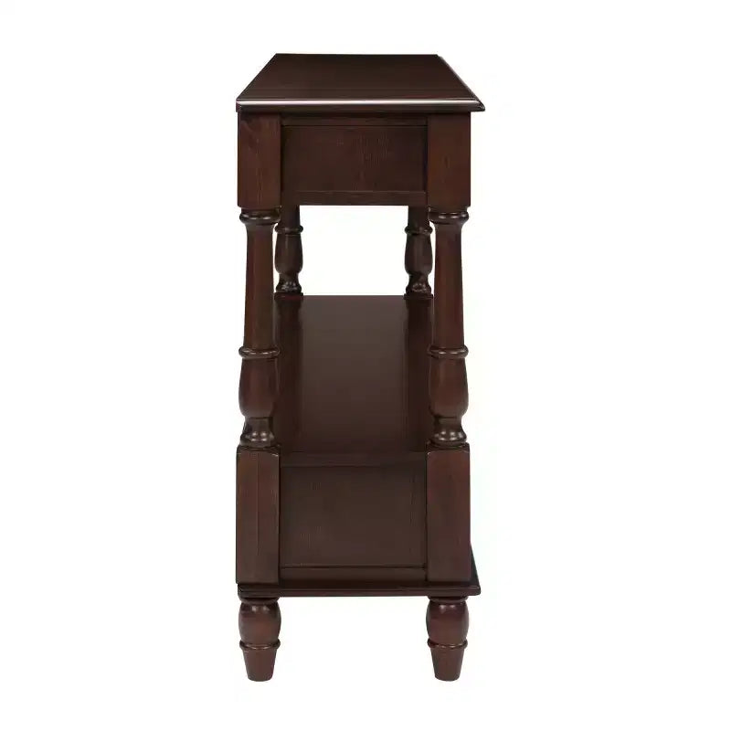 Console étroite en bois massif avec rangement, table basse moderne à 2 niveaux