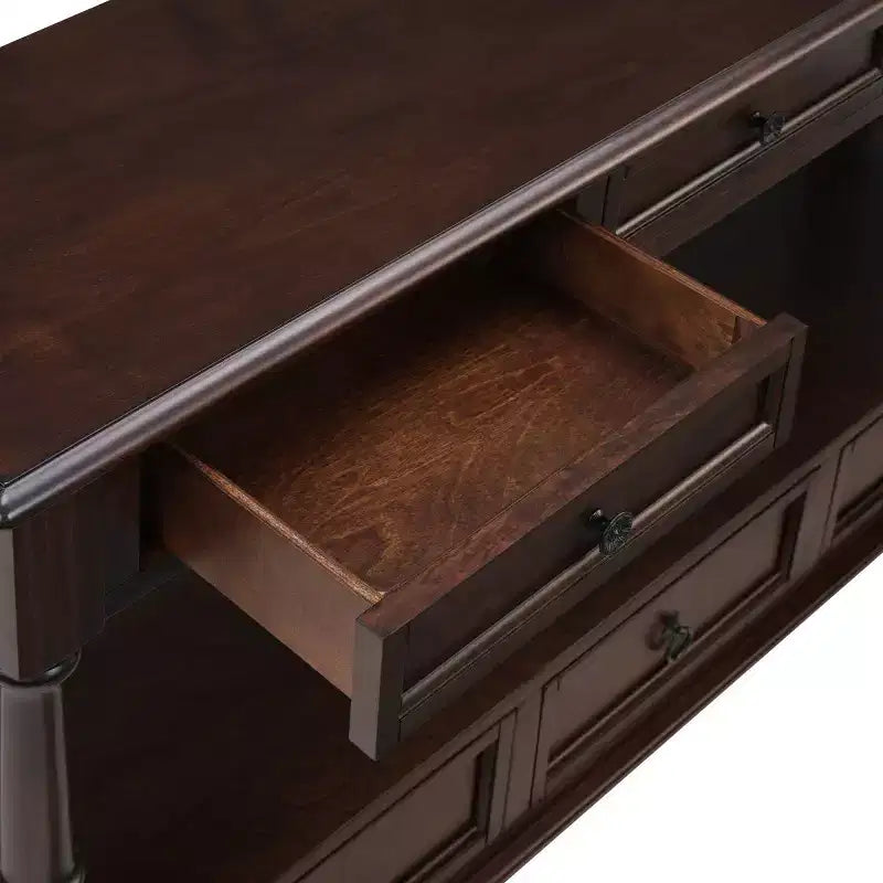Console étroite en bois massif avec rangement, table basse moderne à 2 niveaux