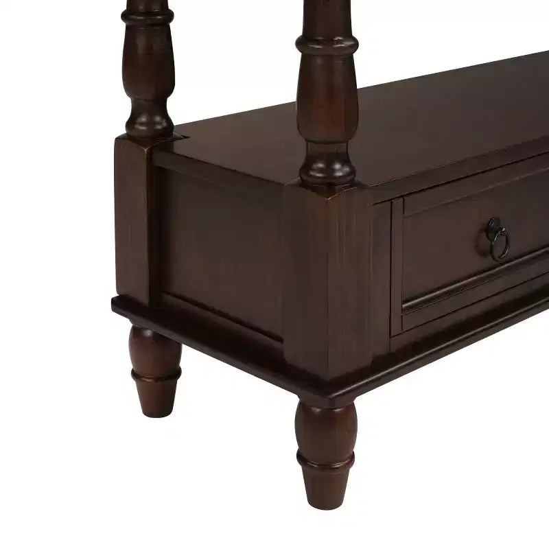 Console étroite en bois massif avec rangement, table basse moderne à 2 niveaux