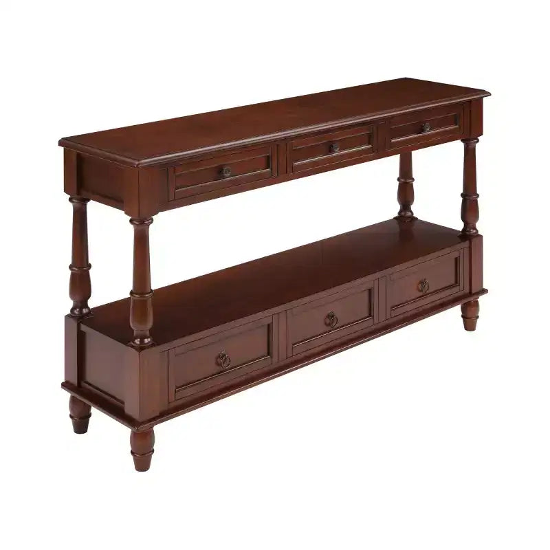Console étroite en bois massif avec rangement, table basse moderne à 2 niveaux
