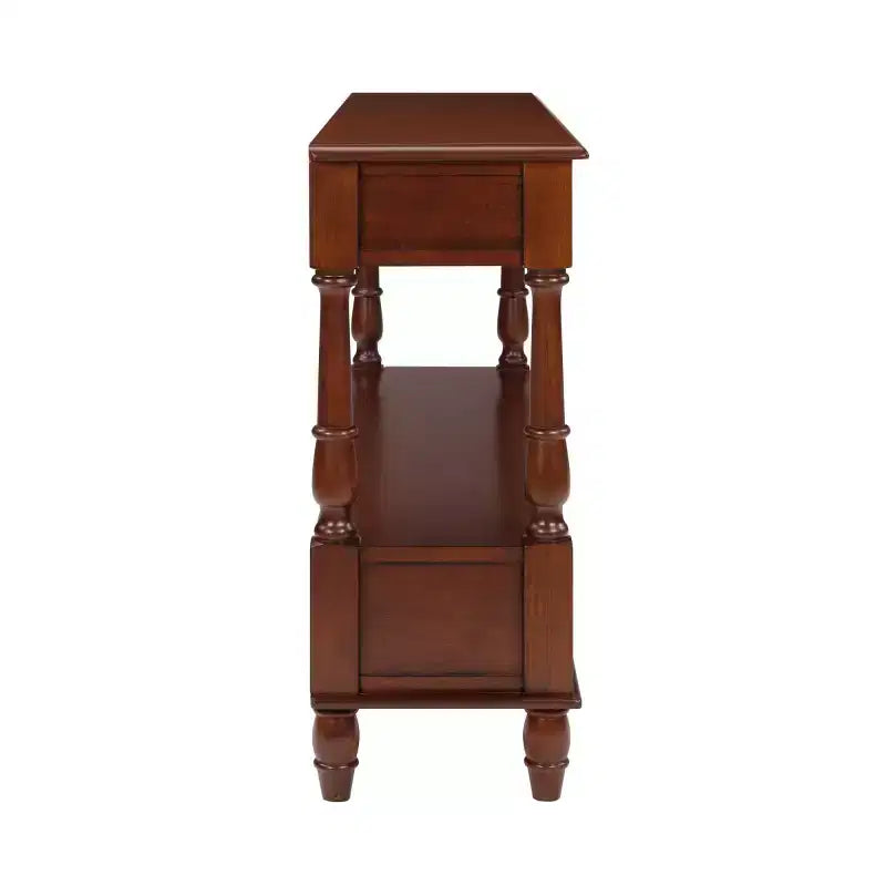Console étroite en bois massif avec rangement, table basse moderne à 2 niveaux
