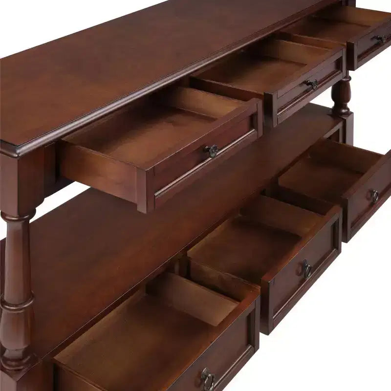Console étroite en bois massif avec rangement, table basse moderne à 2 niveaux