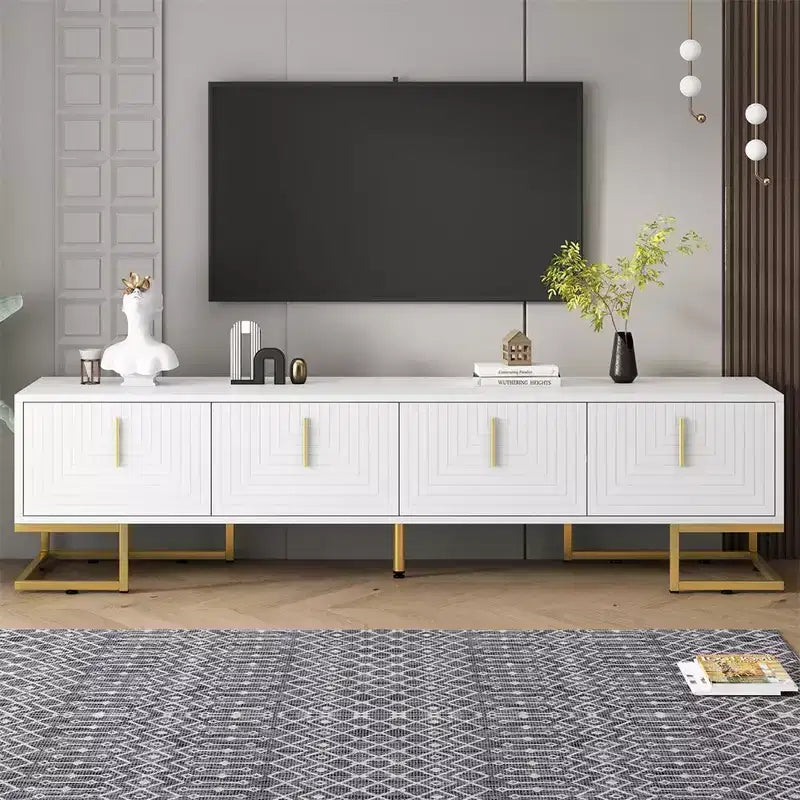 Meuble TV pour téléviseur de plus de 80 pouces, meuble TV multifonctionnel géométrique minimaliste moderne