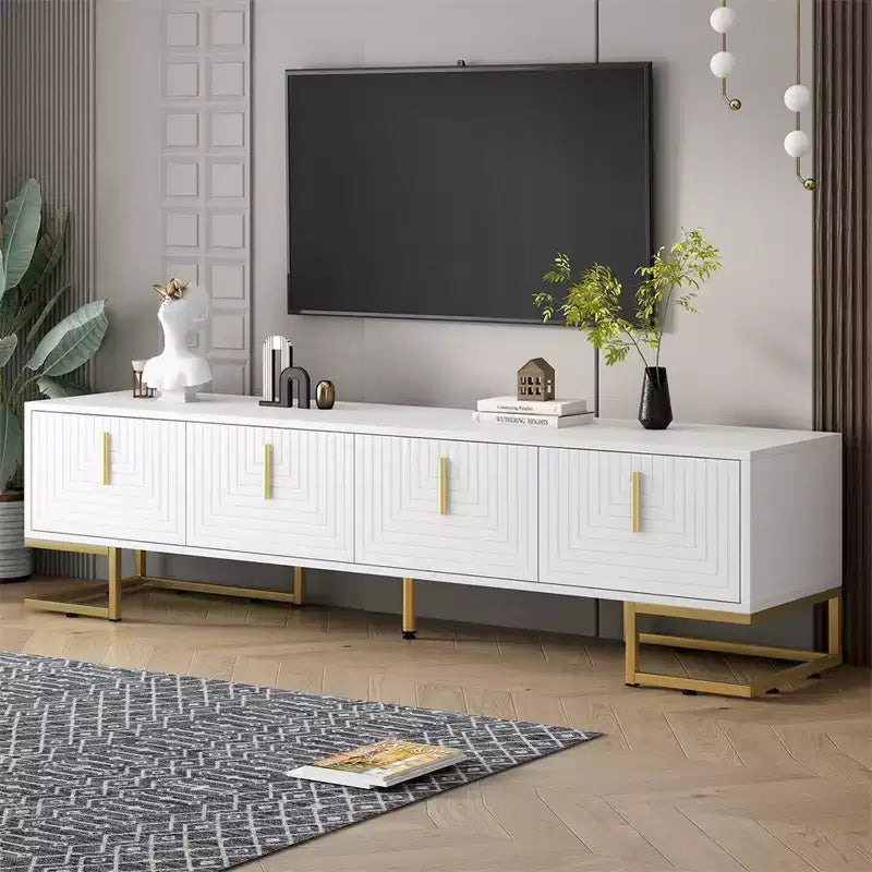 Meuble TV pour téléviseur de plus de 80 pouces, meuble TV multifonctionnel géométrique minimaliste moderne