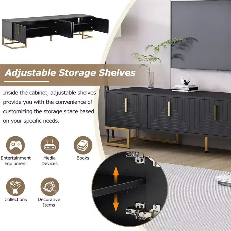 Meuble TV pour téléviseur de plus de 80 pouces, meuble TV multifonctionnel géométrique minimaliste moderne