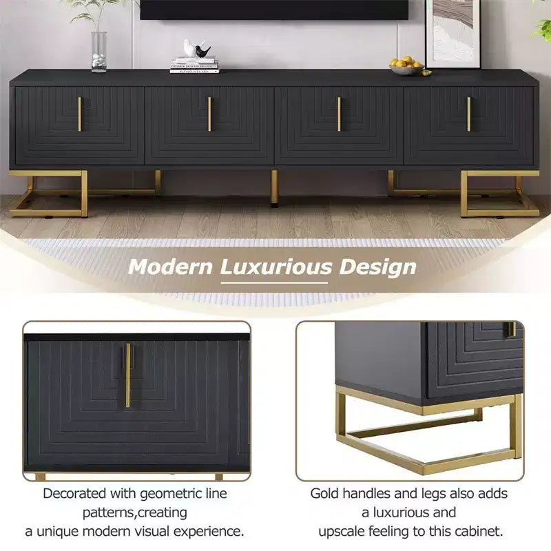 Meuble TV pour téléviseur de plus de 80 pouces, meuble TV multifonctionnel géométrique minimaliste moderne