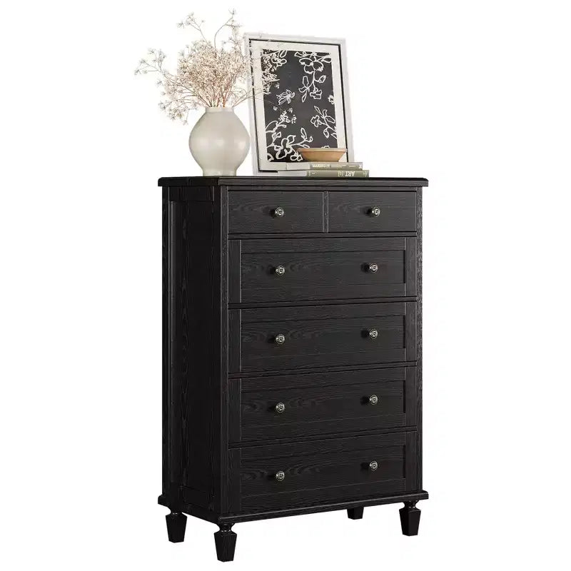 Commode de chambre à 6 tiroirs, commode vintage avec poignées sculptées