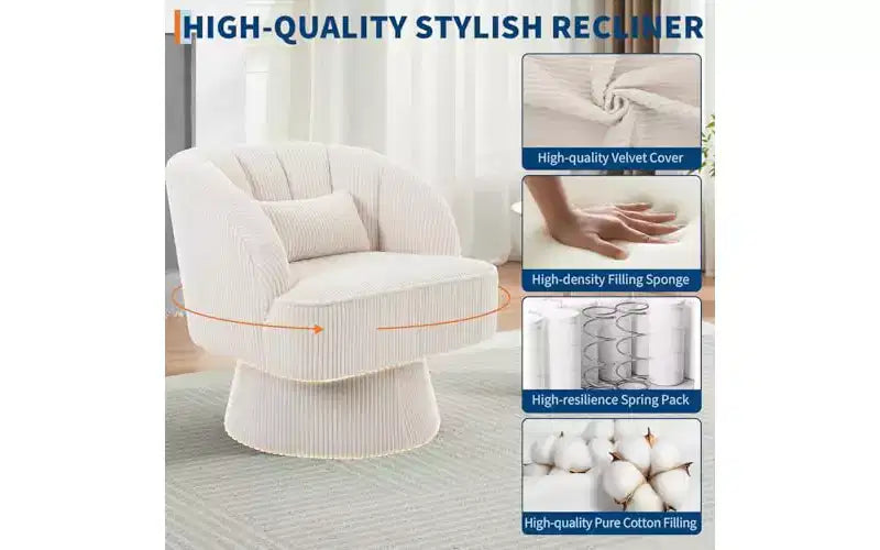 Fauteuil pivotant, Fauteuil d'appoint 360° en velours avec rembourrage épais